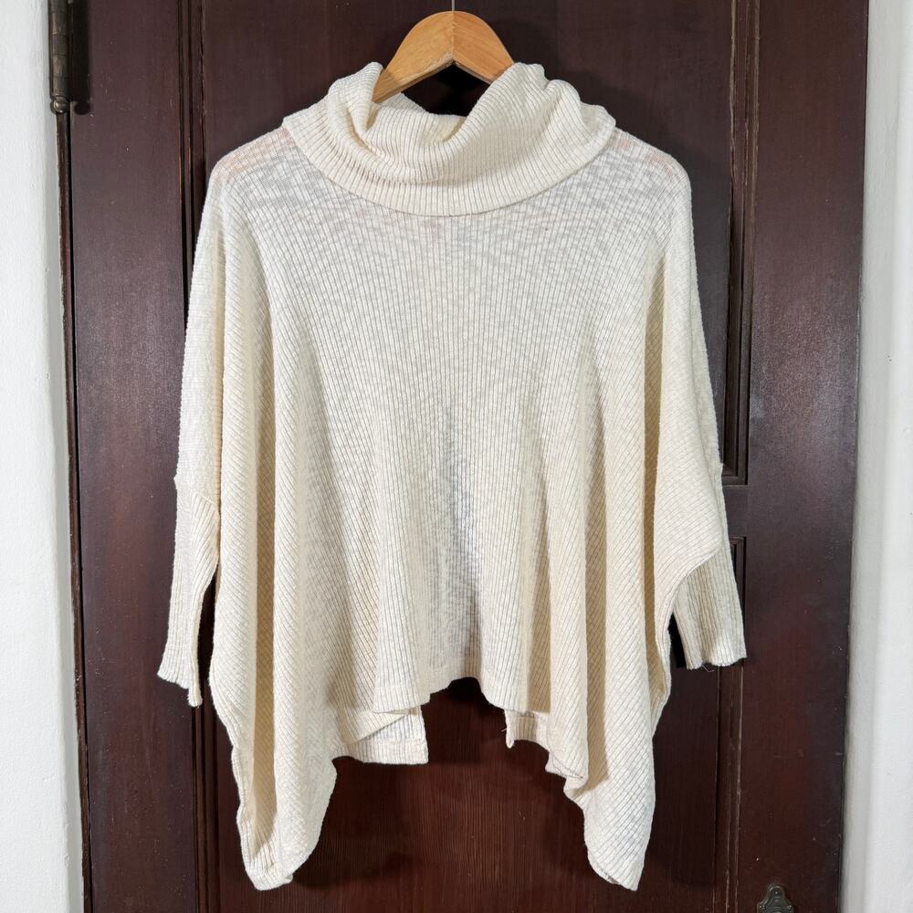 FREE PEOPLE | FP Beach Cream Rib Knit Flyaway Back Cowl Neck Sweater